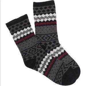 MEMOI WINTER FAIRISLE CASHMERE BLEND SOCKS BLACK GREY RED OS NWT